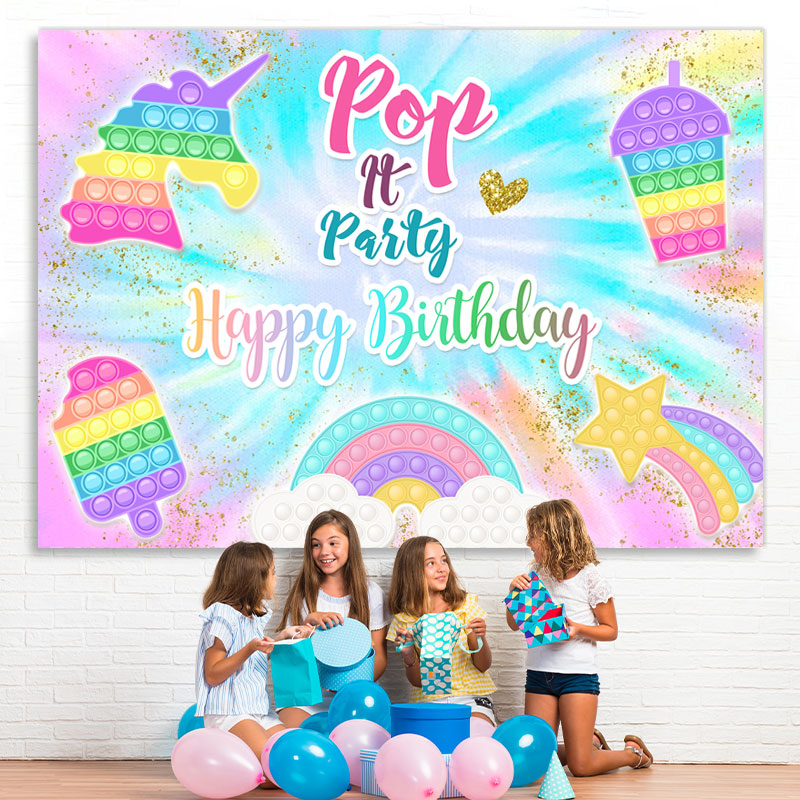 Lofaris POP It Glitter And Colorful Rainbow Birthday Backdrop