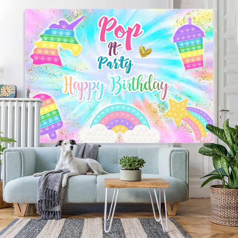 Lofaris POP It Glitter And Colorful Rainbow Birthday Backdrop