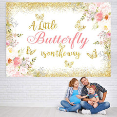 Lofaris Glitter And Floral Butterfly Theme Baby Shower Backdrop