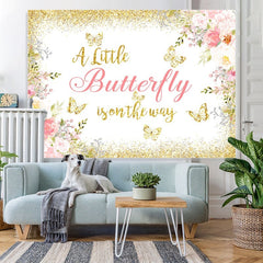 Lofaris Glitter And Floral Butterfly Theme Baby Shower Backdrop