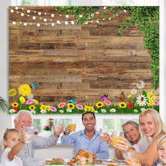 Lofaris Glitter And Floral Wooden Happy Day Spring Backdrop