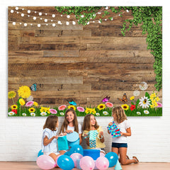 Lofaris Glitter And Floral Wooden Happy Day Spring Backdrop