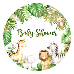Lofaris Glitter And Green Leaves Round Animals Birthday Backdrop