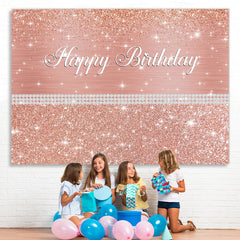 Lofaris Glitter And Rose Golden Pearl Happy Birthday Backdrop