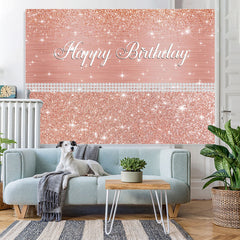 Lofaris Glitter And Rose Golden Pearl Happy Birthday Backdrop
