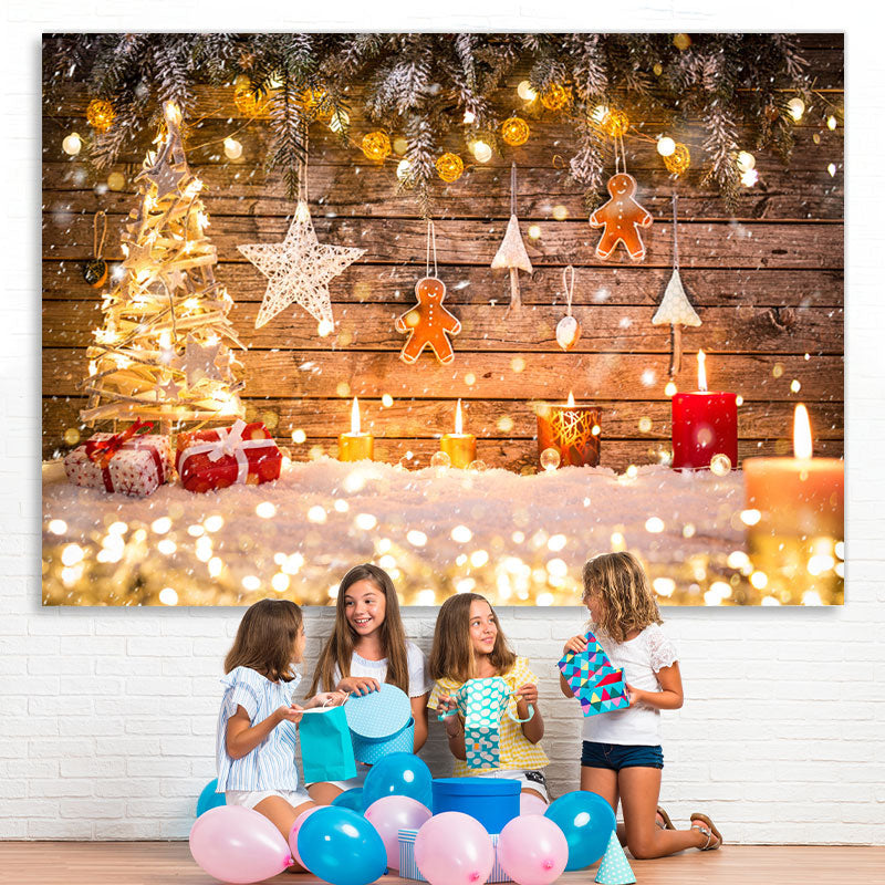 Lofaris Glitter And Shiny Christmas Tree With Candles Backdrop