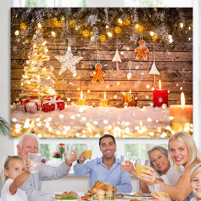 Lofaris Glitter And Shiny Christmas Tree With Candles Backdrop