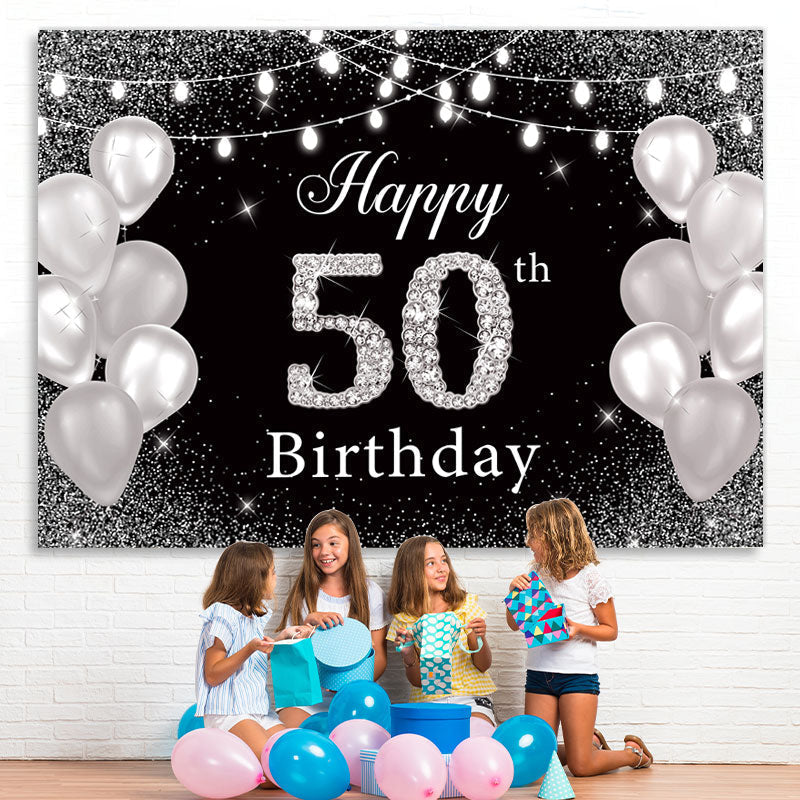Lofaris Glitter And Silver Balloon Happy 50Th Birthday Backdrop