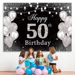 Lofaris Glitter And Silver Balloon Happy 50Th Birthday Backdrop