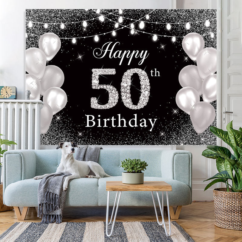 Lofaris Glitter And Silver Balloon Happy 50Th Birthday Backdrop