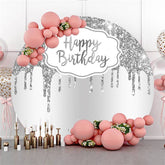 Lofaris Glitter And Silver Simple Round Happy Birthday Backdrop