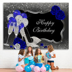 Lofaris Glitter And Silver Happy Birthday Backdrop With Balloon
