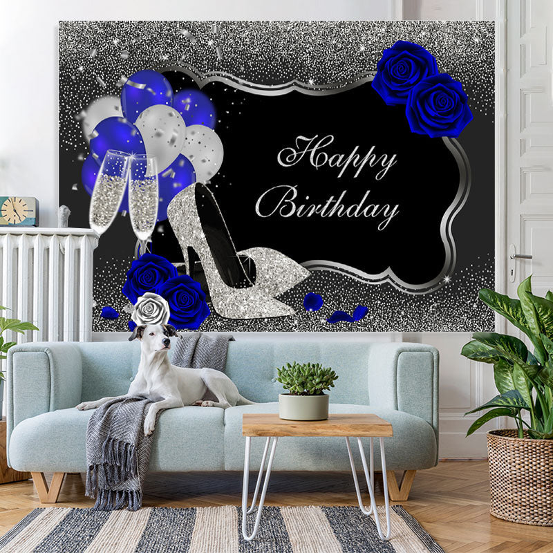 Lofaris Glitter And Silver Happy Birthday Backdrop With Balloon