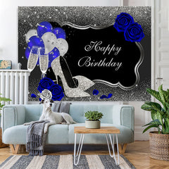 Lofaris Glitter And Silver Happy Birthday Backdrop With Balloon