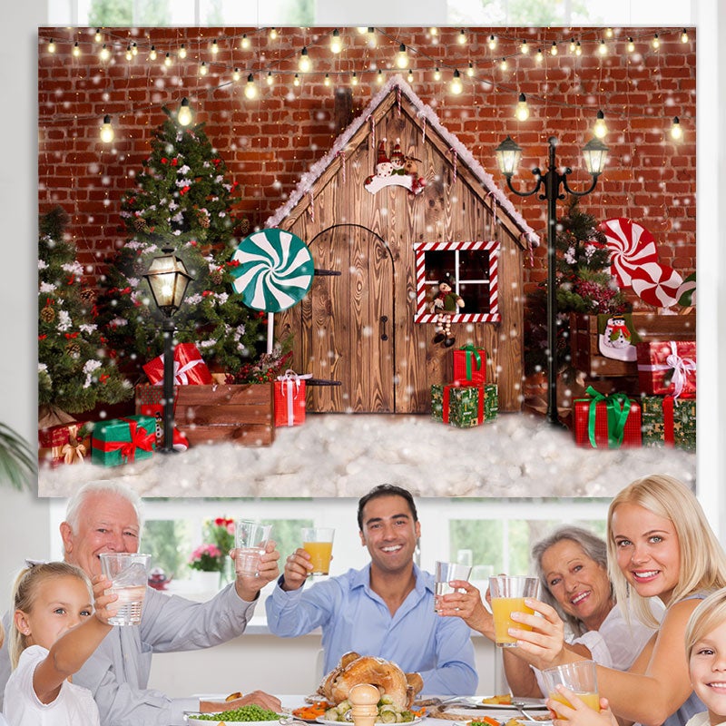 Lofaris Glitter And Snowy Christmas Tree With Lollipop Backdrop