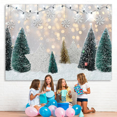 Lofaris Glitter And Snowy Tree With Silver Star Winter Backdrop