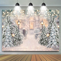 Lofaris Glitter And Snowy World With Street Lamp Winter Backdrop