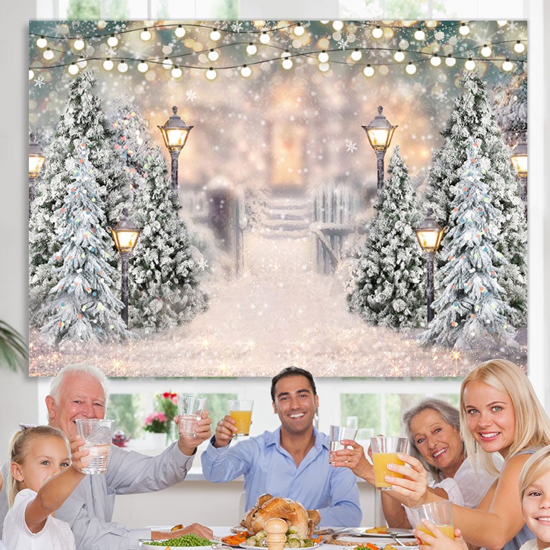 Lofaris Glitter And Snowy World With Street Lamp Winter Backdrop