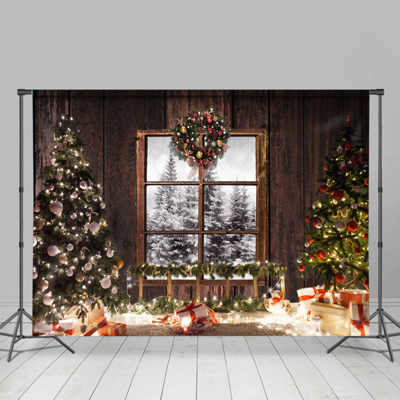 Lofaris Glitter And Snpwy Christmas Trees With Balls Backdrop