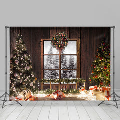 Lofaris Glitter And Snpwy Christmas Trees With Balls Backdrop