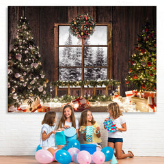 Lofaris Glitter And Snpwy Christmas Trees With Balls Backdrop