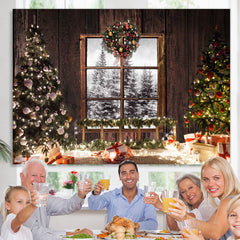 Lofaris Glitter And Snpwy Christmas Trees With Balls Backdrop