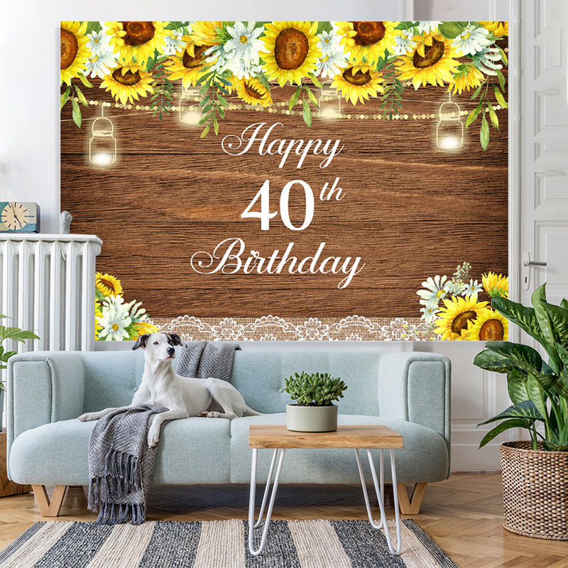Lofaris Glitter And Sunflowers Happy 40Th Birthday Backdrop