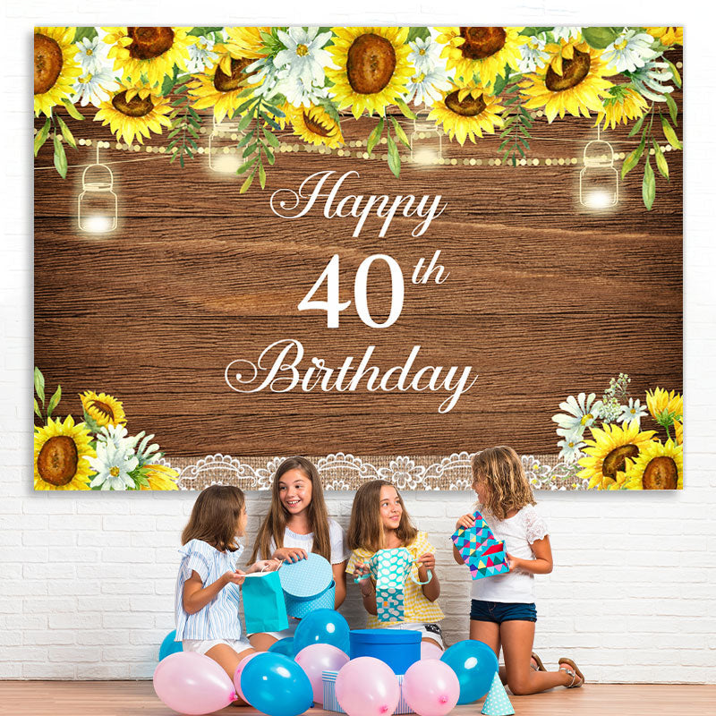 Lofaris Glitter And Sunflowers Happy 40Th Birthday Backdrop