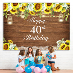 Lofaris Glitter And Sunflowers Happy 40Th Birthday Backdrop