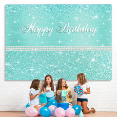 Lofaris Glitter And Tiffany Bule Pearl Happy Birthday Backdrop