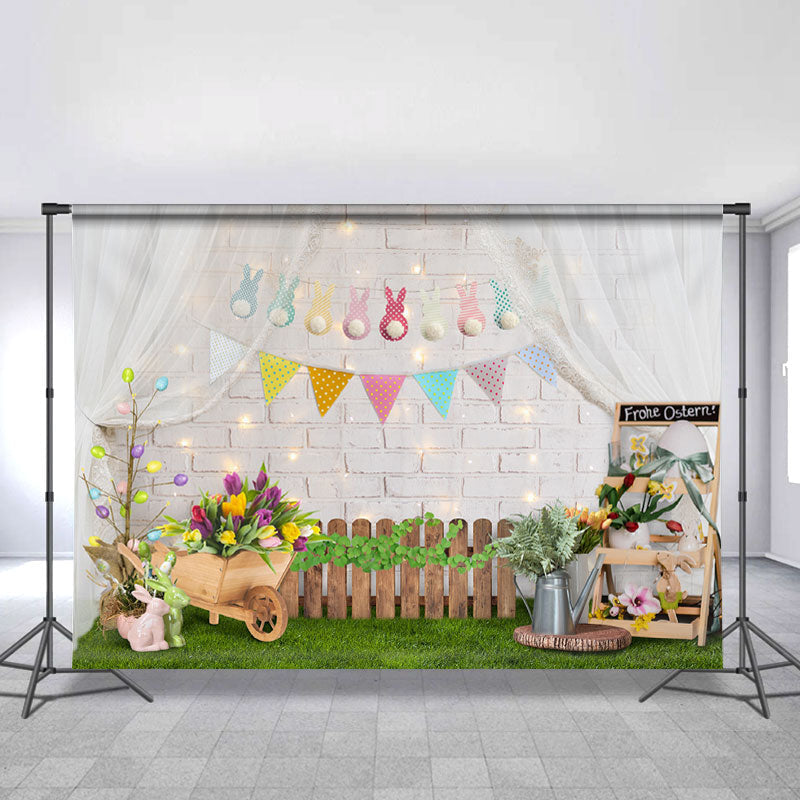 Lofaris Glitter And White Bricks Happy Easter Day Backdrop