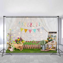 Lofaris Glitter And White Bricks Happy Easter Day Backdrop