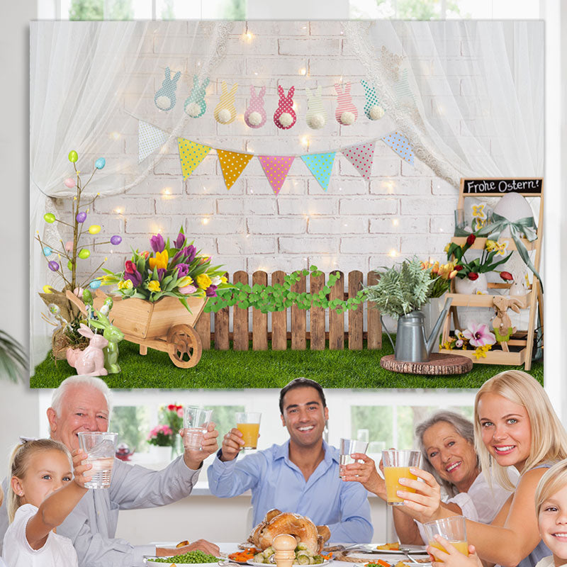 Lofaris Glitter And White Bricks Happy Easter Day Backdrop