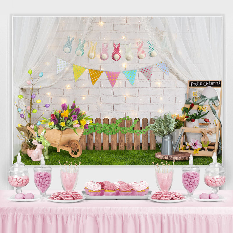 Lofaris Glitter And White Bricks Happy Easter Day Backdrop