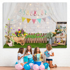 Lofaris Glitter And White Bricks Happy Easter Day Backdrop