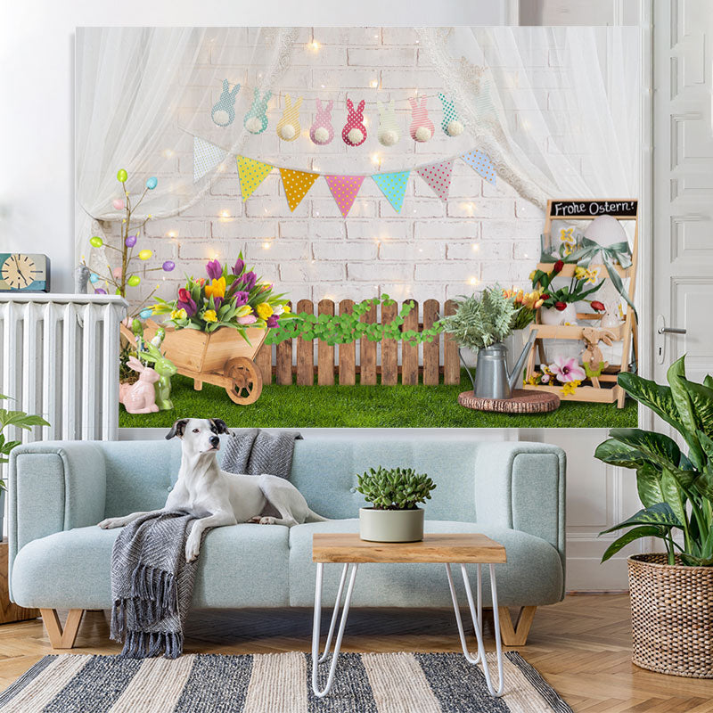 Lofaris Glitter And White Bricks Happy Easter Day Backdrop