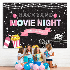 Lofaris Glitter Backyard Movie Night Happy Birthday Backdrop