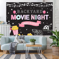 Lofaris Glitter Backyard Movie Night Happy Birthday Backdrop