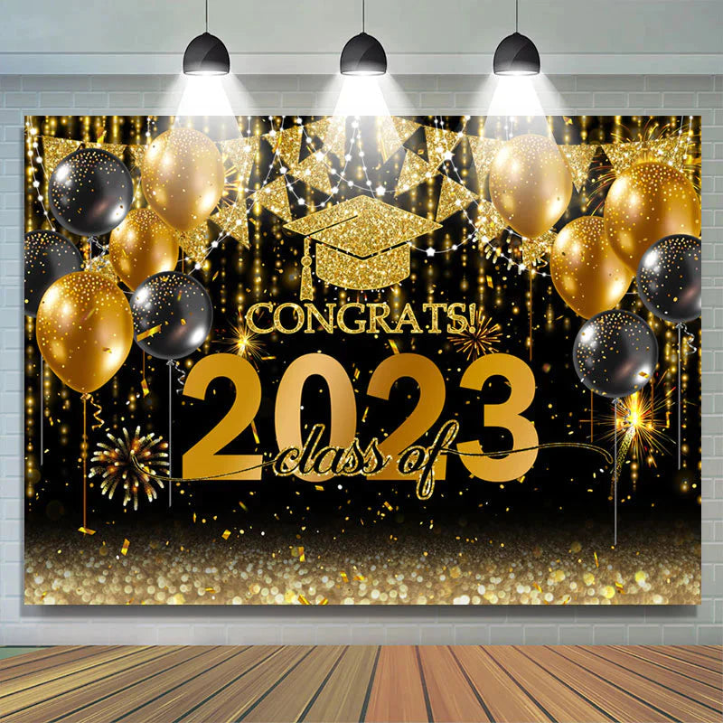 Lofaris Glitter Balloon Flag Congrats Class Of 2023 Backdrop