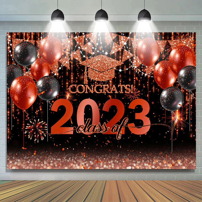 Lofaris Glitter Balloon Flag Hat Congrats 2023 Backdrop