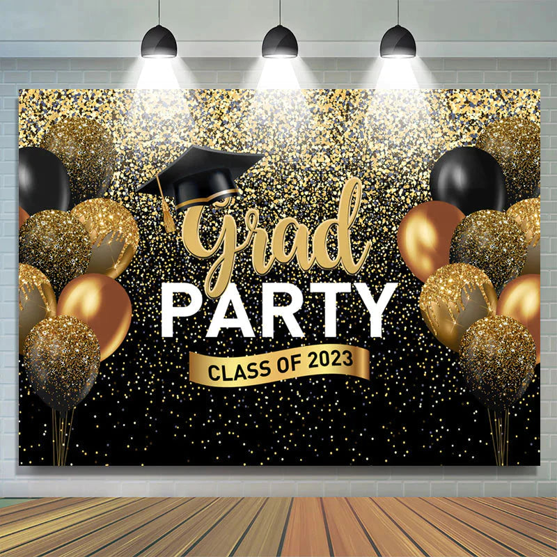 Lofaris Glitter Balloon Ribbon Grad Party For 2023 Backdrop