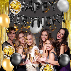 Lofaris Glitter Black Gold Balloons Party Decoration for Birthday