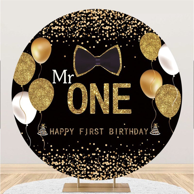 Lofaris Glitter Black Gold Bow Mr One Round Birthday Backdrop