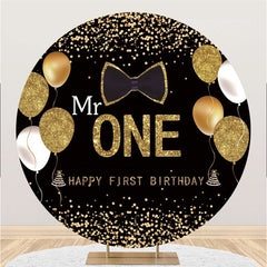Lofaris Glitter Black Gold Bow Mr One Round Birthday Backdrop