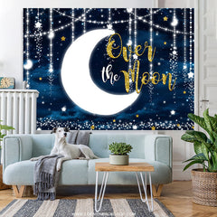 Lofaris Glitter Blue And Over The Moon Baby Shower Backdrop