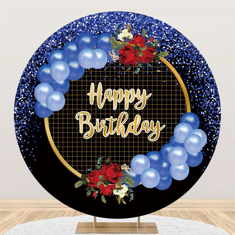 Lofaris Glitter Blue Balloons Black Birthday Circle Backdrop