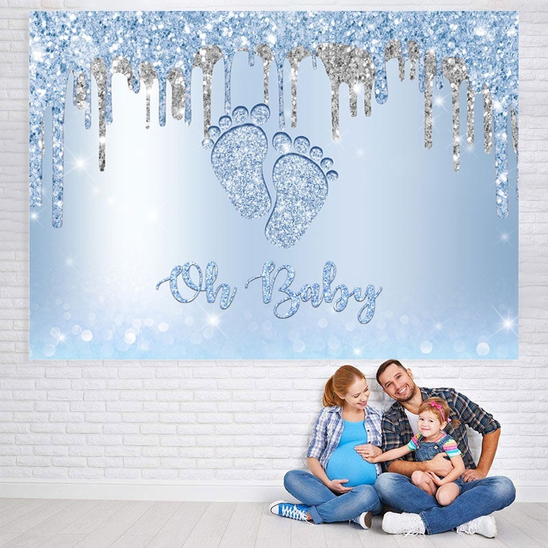 Lofaris Glitter Blue Little Feet Backdrop Baby Shower for Boy