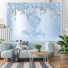 Lofaris Glitter Blue Little Feet Backdrop Baby Shower for Boy