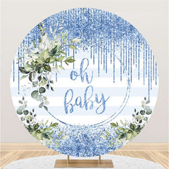 Lofaris Glitter Blue Oh Baby Stripe Round Shower Backdrop