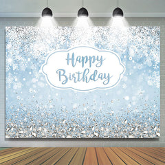 Lofaris Glitter Blue Snowflake Happy Birthday Backdrop For Boy
